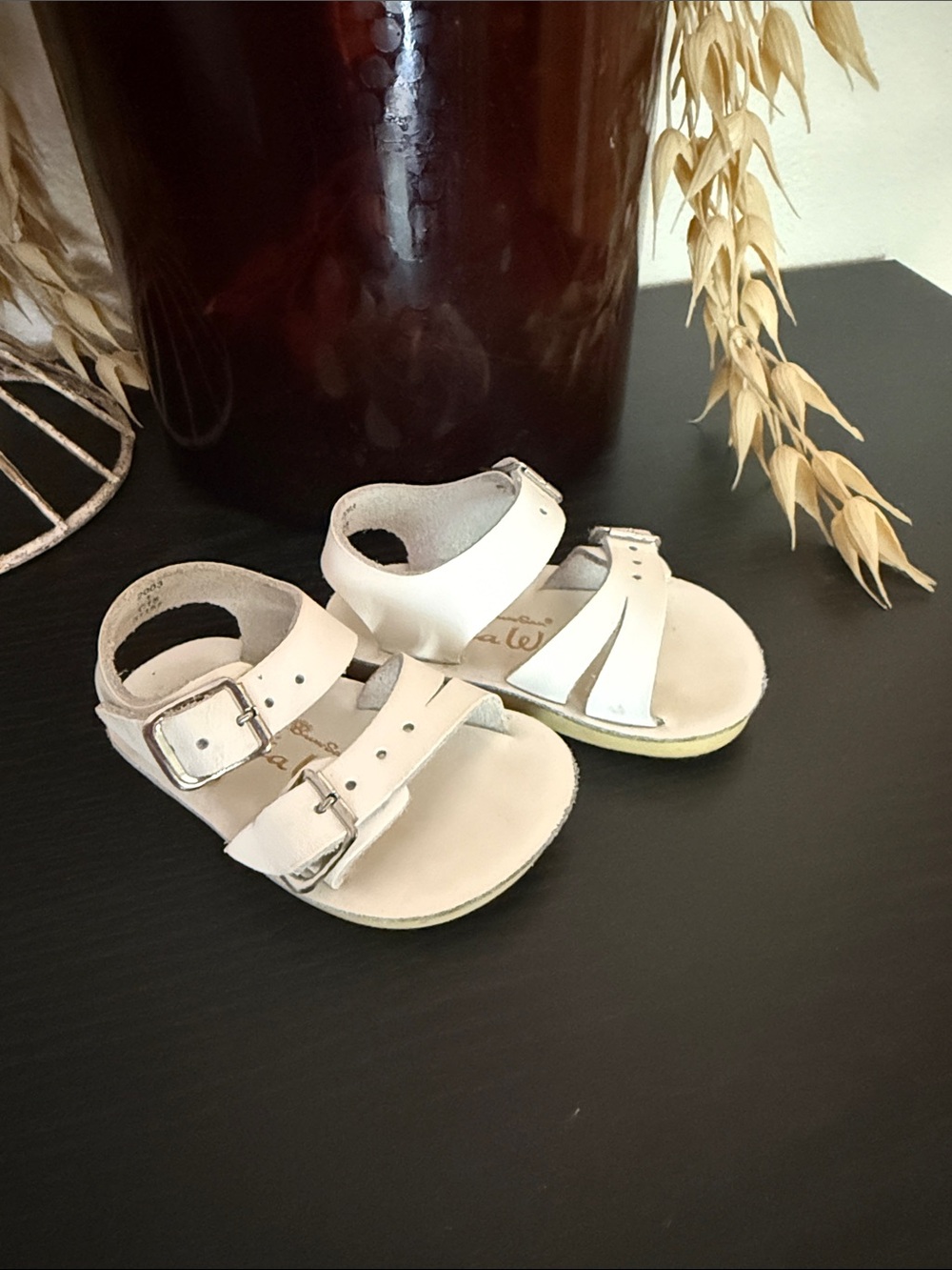 Salt Water Sandals by Hoy White Toddler Double-Buckle Leather Sandals